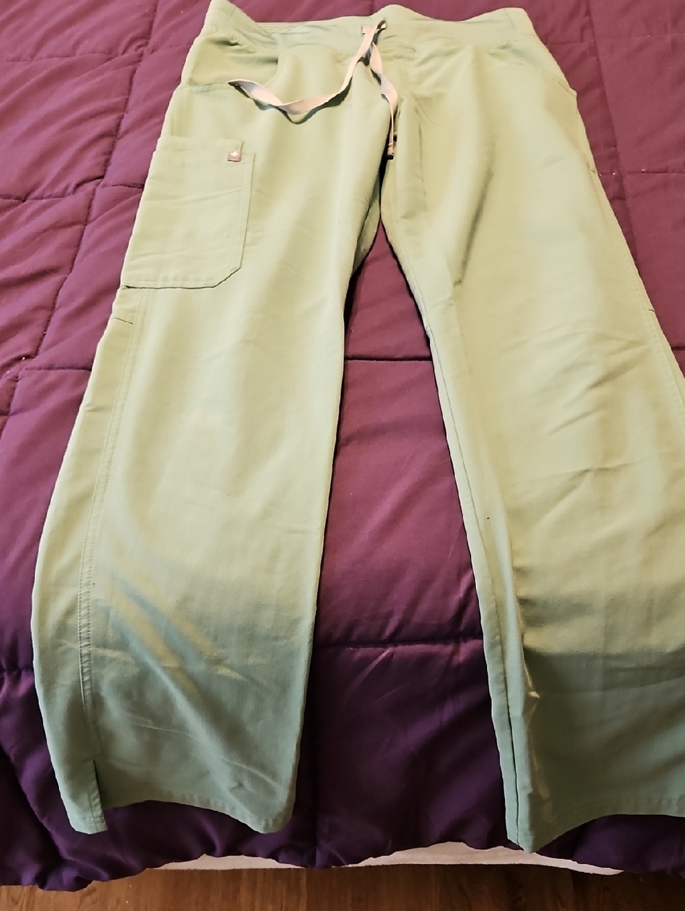 Womens Light Sage Green Cargo Pants with Drawstring Waist